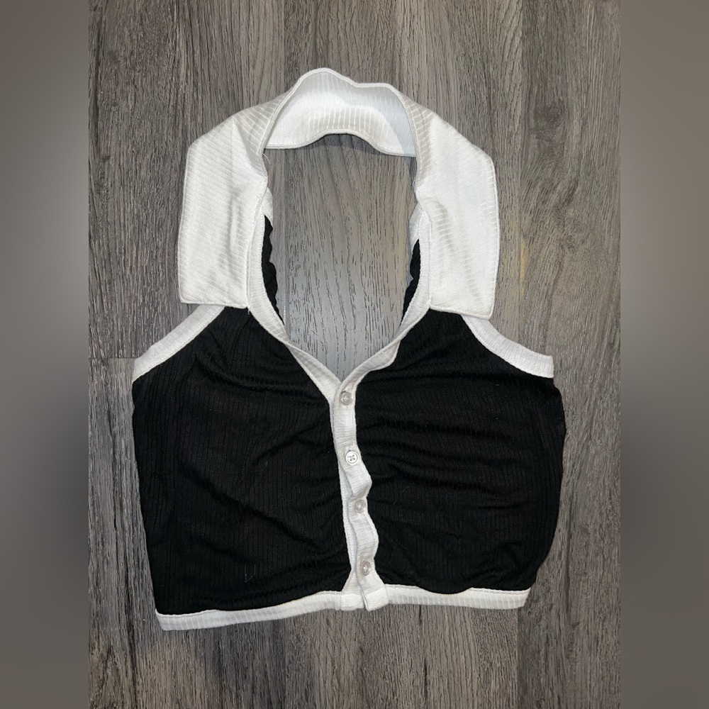Black & White tie-up Crop Top Collard Shirt